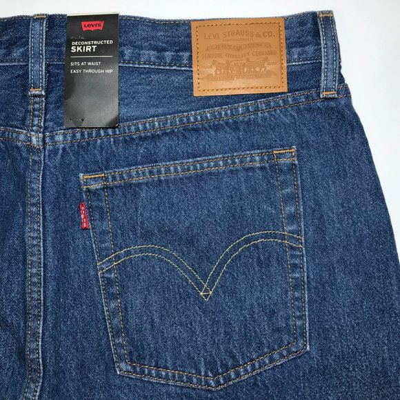 Levis Premium Denim Mini Skirt 31 Deconstructed Two Tone Colorblock Raw Hem NWT - Picture 9 of 12